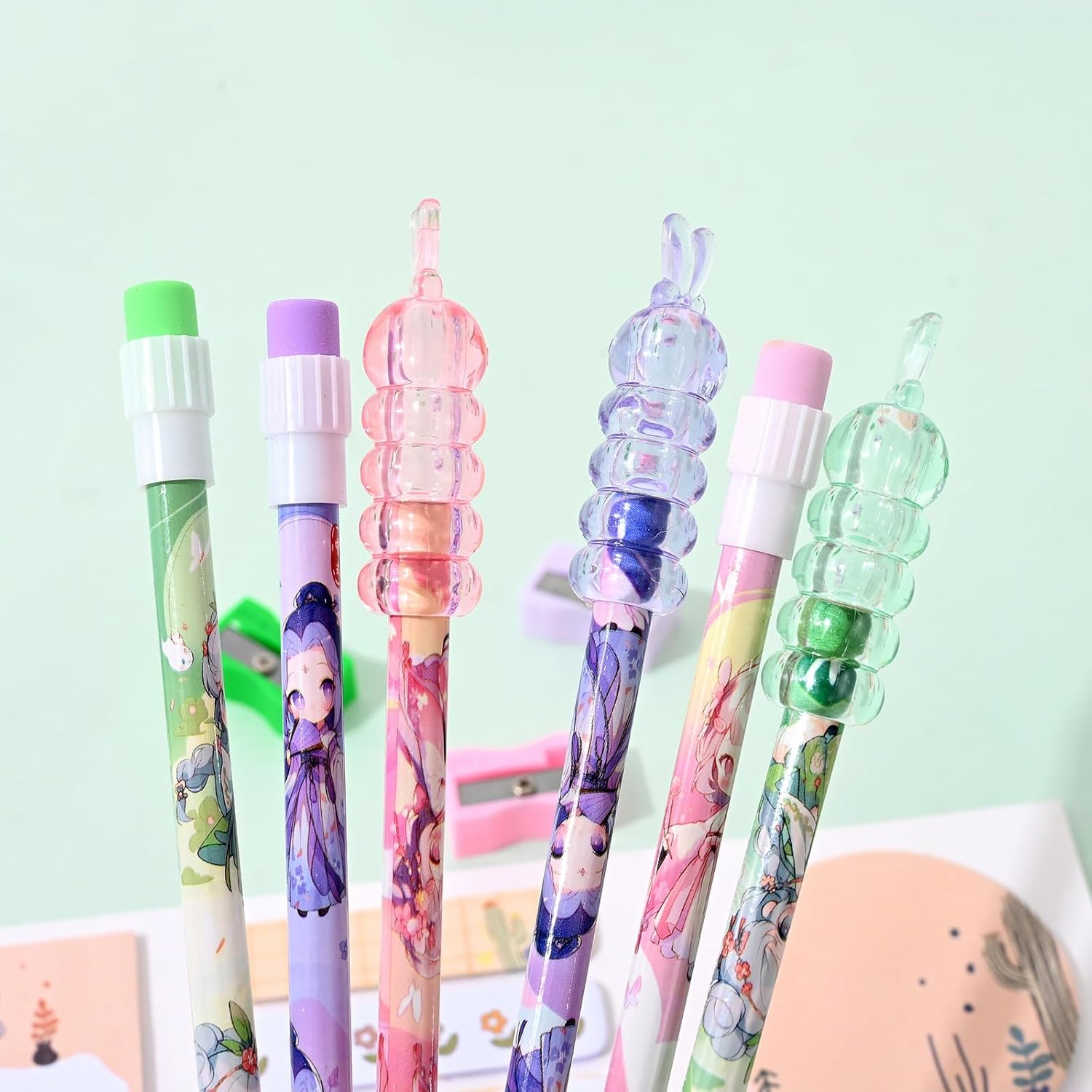 Cute Lotus Flower Princesses themed pencil set for children, comes with ten HB pencils and a sharpener, a delightful stationery kit available in www.usmile.toys
